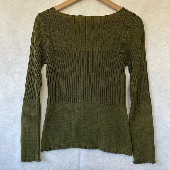 Isabella Bird Cotton Ribbed V-Neck Sweater Army Green Women’s Small - Picture 6 of 9